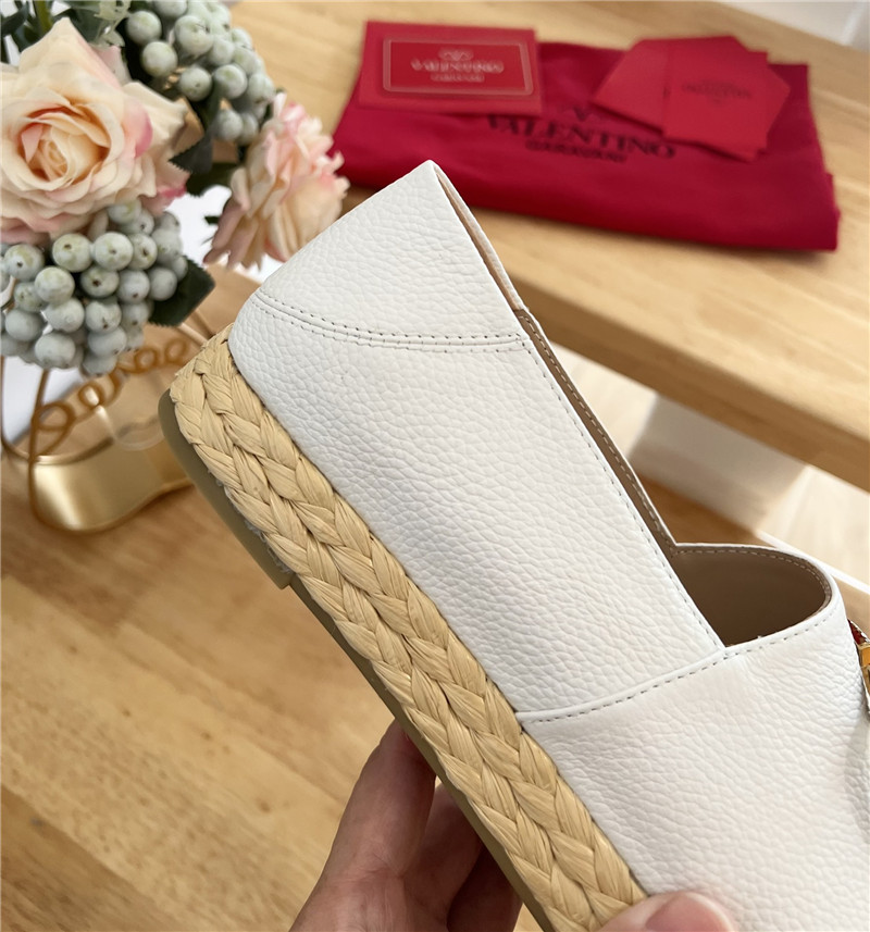 Va1e*ntin0 vlogo calfskin raffia espadrilles gold and white