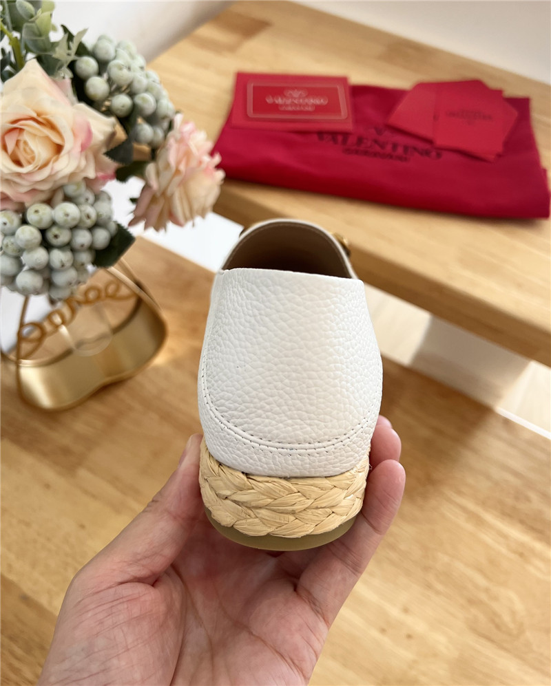 Va1e*ntin0 vlogo calfskin raffia espadrilles gold and white