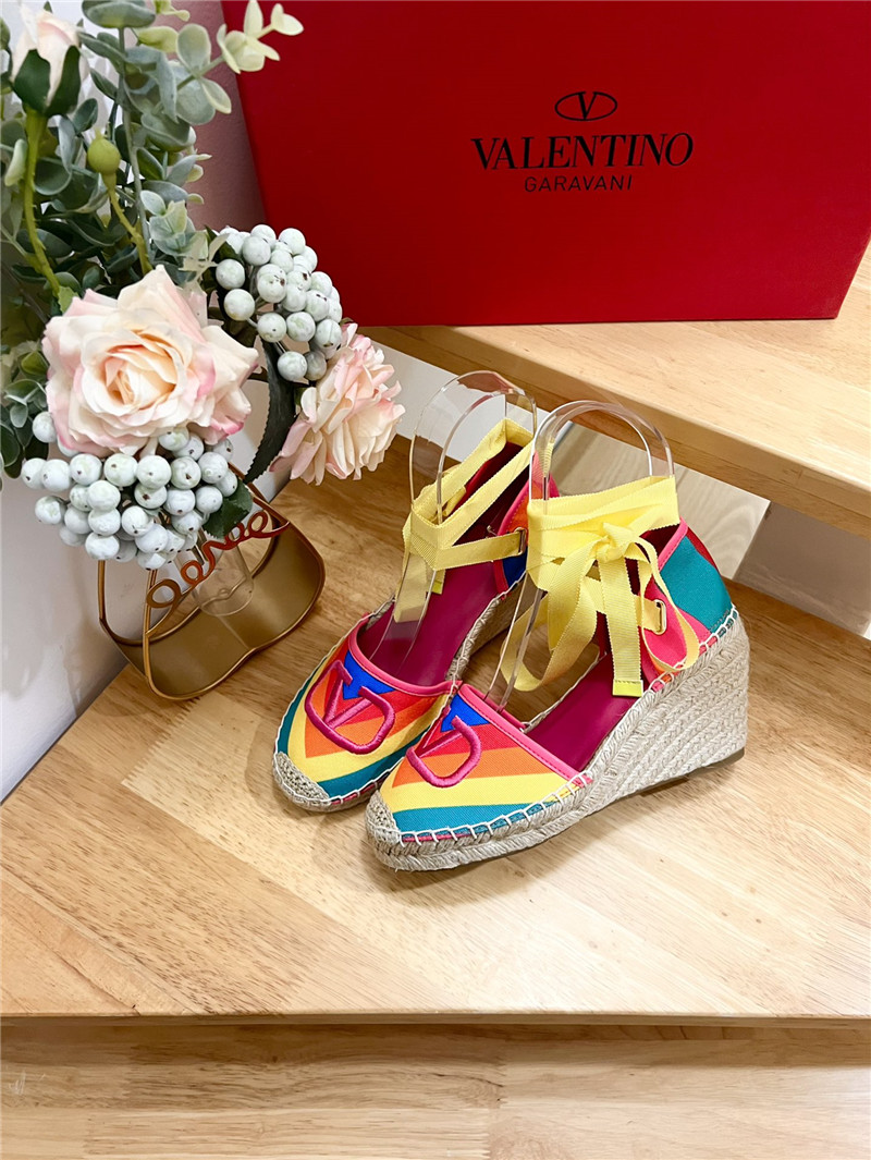 Va1e*ntin0 garavani rainbow-colored strap wedge heels