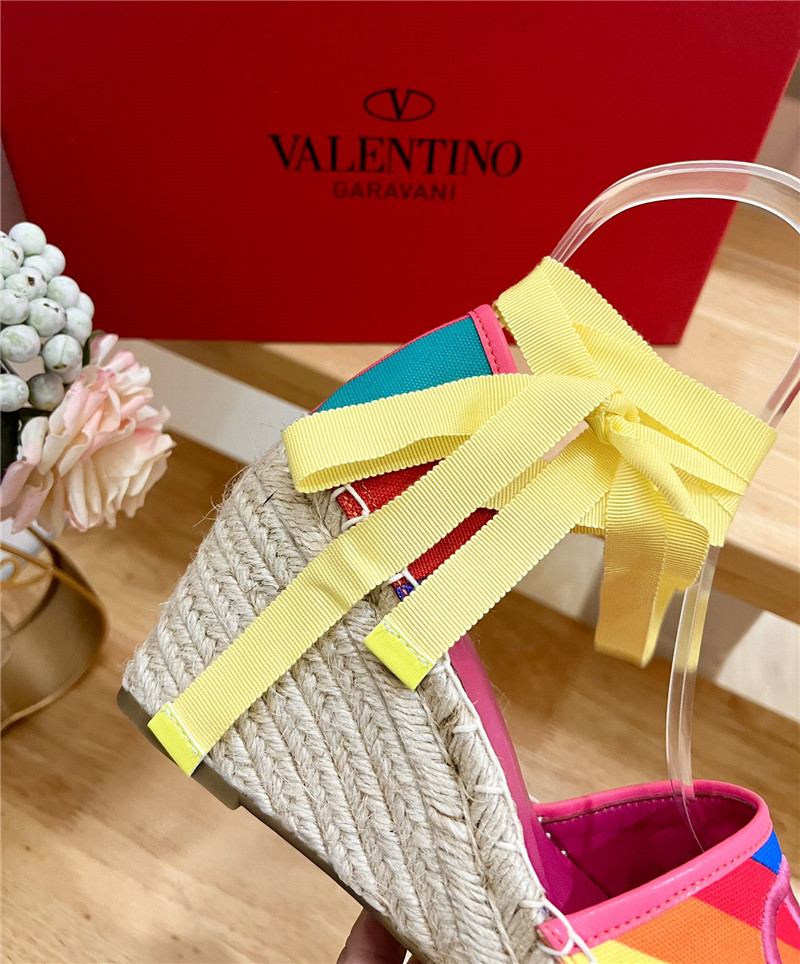 Va1e*ntin0 garavani rainbow-colored strap wedge heels