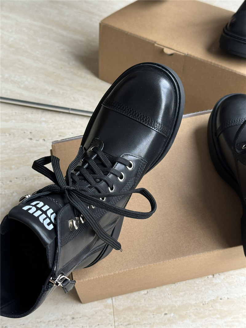 Miu Miu Leather Lace-Up Boot in Black
