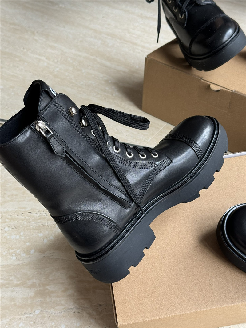 Miu Miu Leather Lace-Up Boot in Black