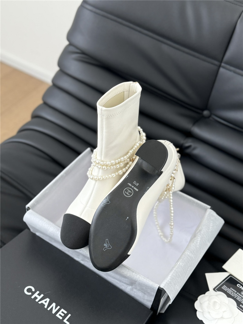 Ch**el white calfskin pearl ankle boots