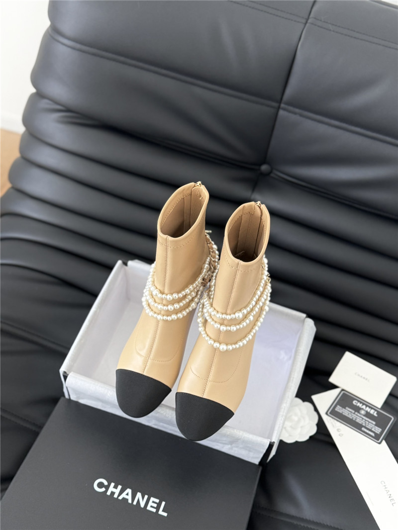 Ch**el beige calfskin pearl ankle boots