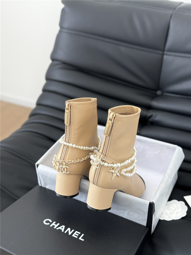 Ch**el beige calfskin pearl ankle boots
