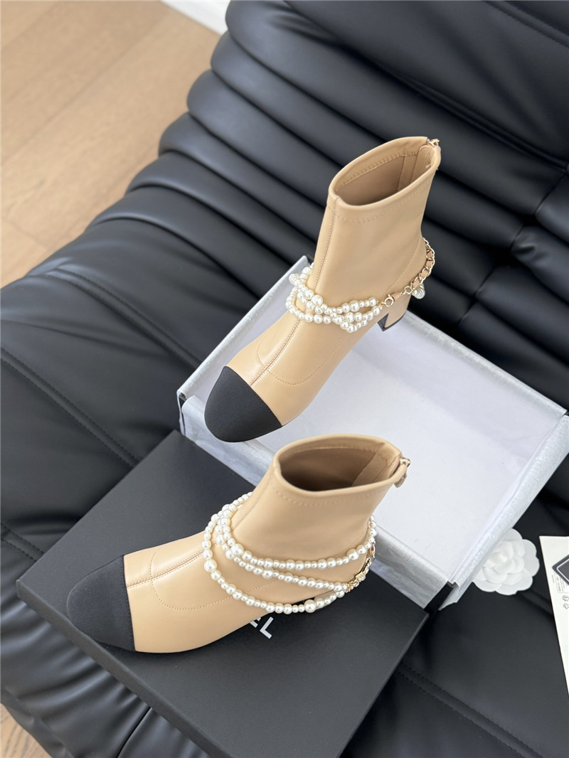 Ch**el beige calfskin pearl ankle boots