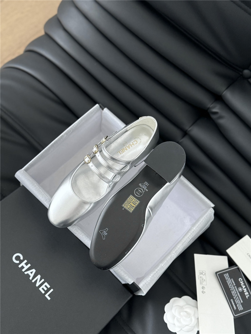 Ch**el silver calfskin 3-strap mary jane shoes