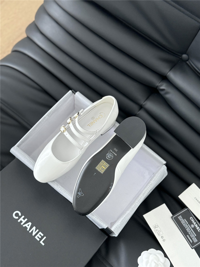 Ch**el white patent leather 3-strap mary jane shoes