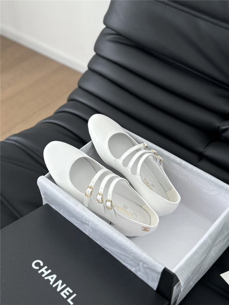 Ch**el white patent leather 3-strap mary jane shoes