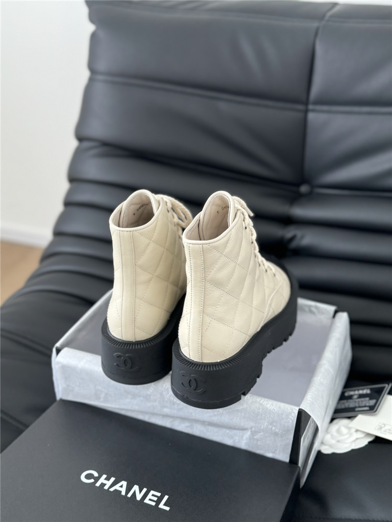 Ch**el quilted beige suede lace-up ankle boots