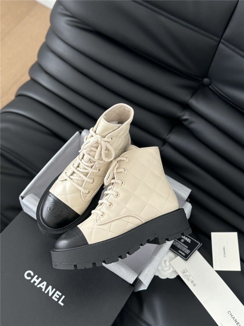 Ch**el quilted beige suede lace-up ankle boots