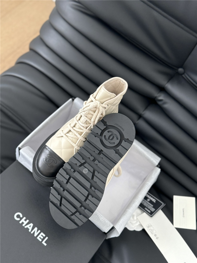 Ch**el quilted beige suede lace-up ankle boots