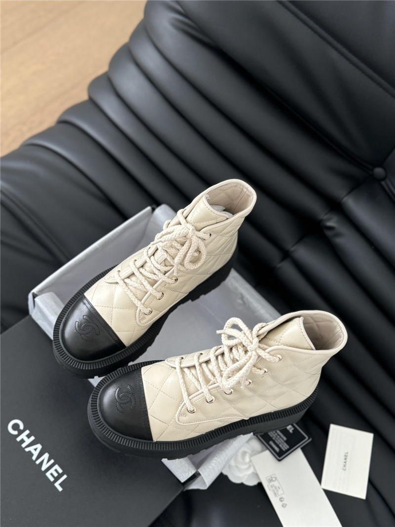 Ch**el quilted beige suede lace-up ankle boots