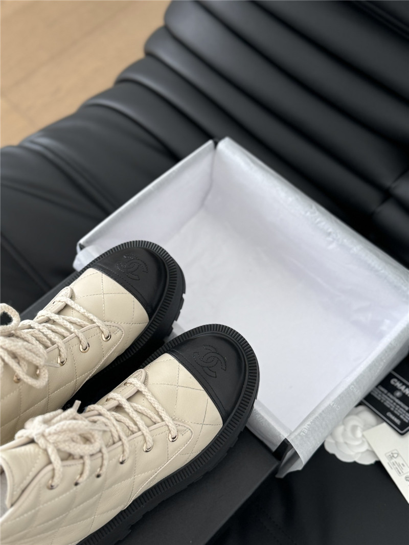 Ch**el quilted beige suede lace-up ankle boots