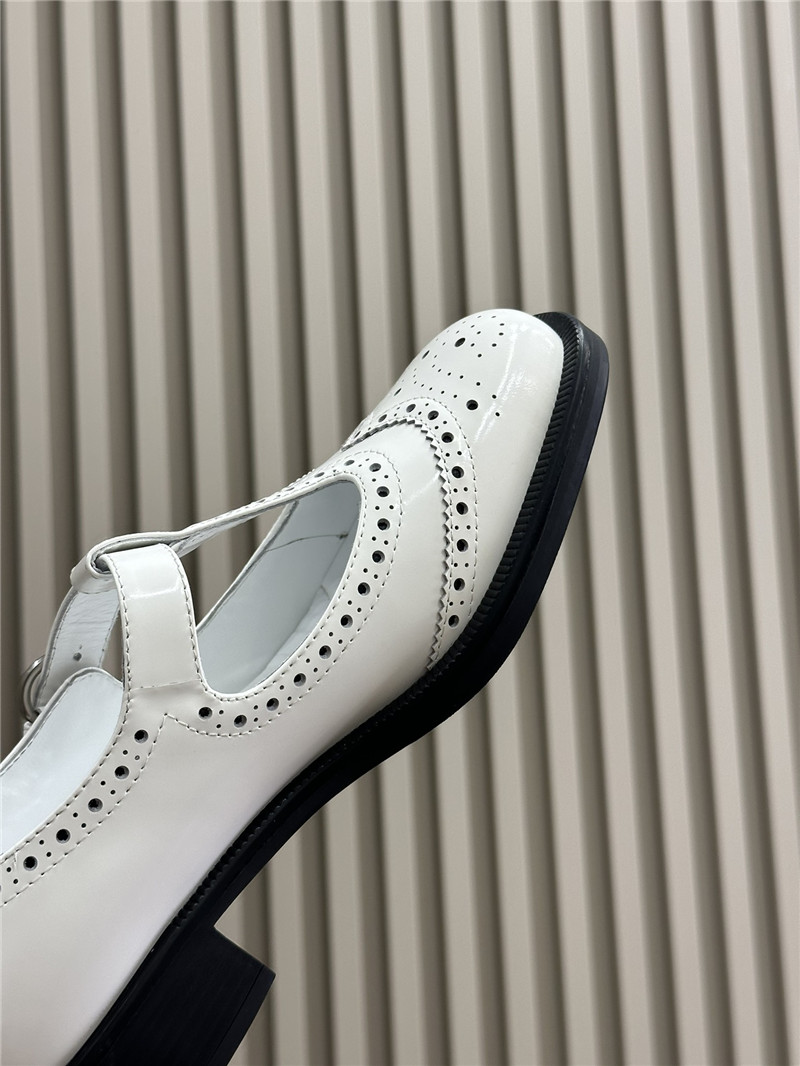 Miu Miu Brushed Leather T-Strap Brogue Shoes White