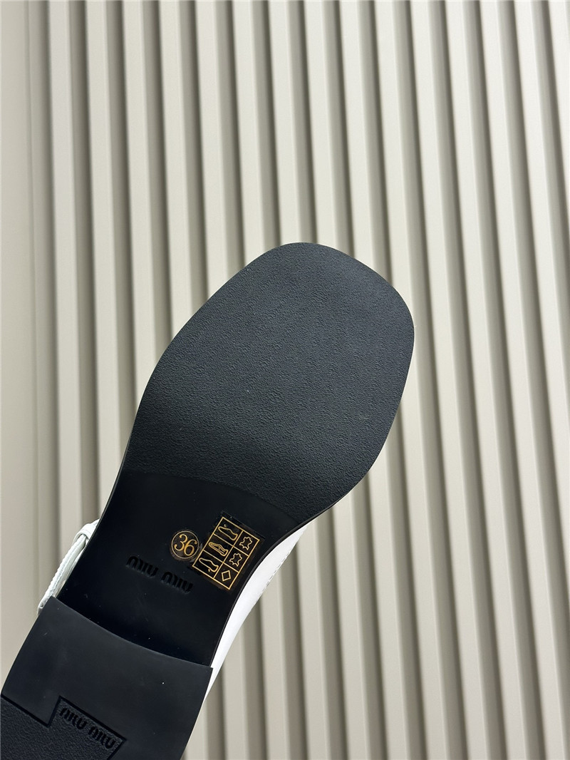 Miu Miu Brushed Leather T-Strap Brogue Shoes White