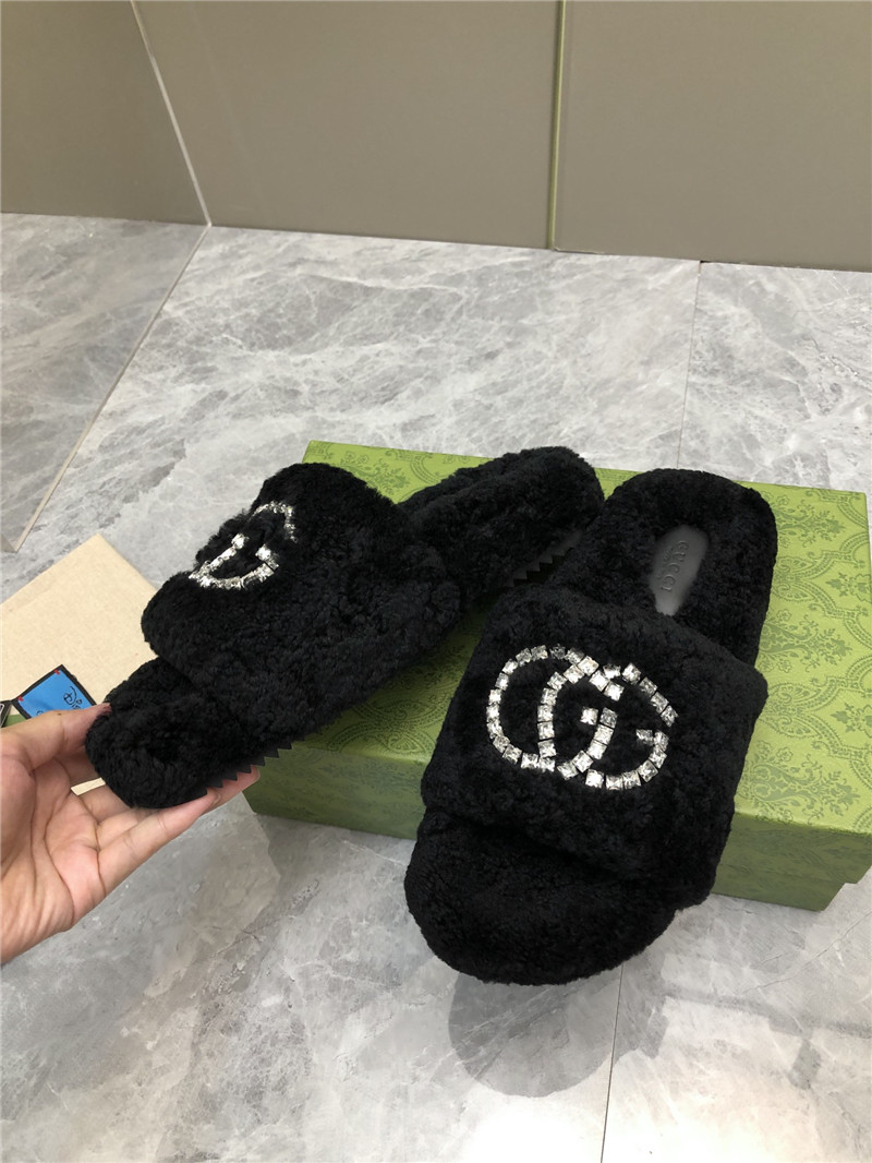 Gvc*1 rhinestone gg shearling slides black