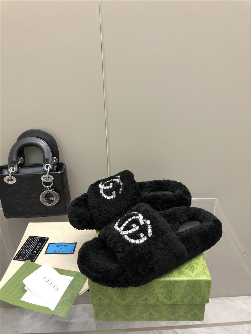 Gvc*1 rhinestone gg shearling slides black