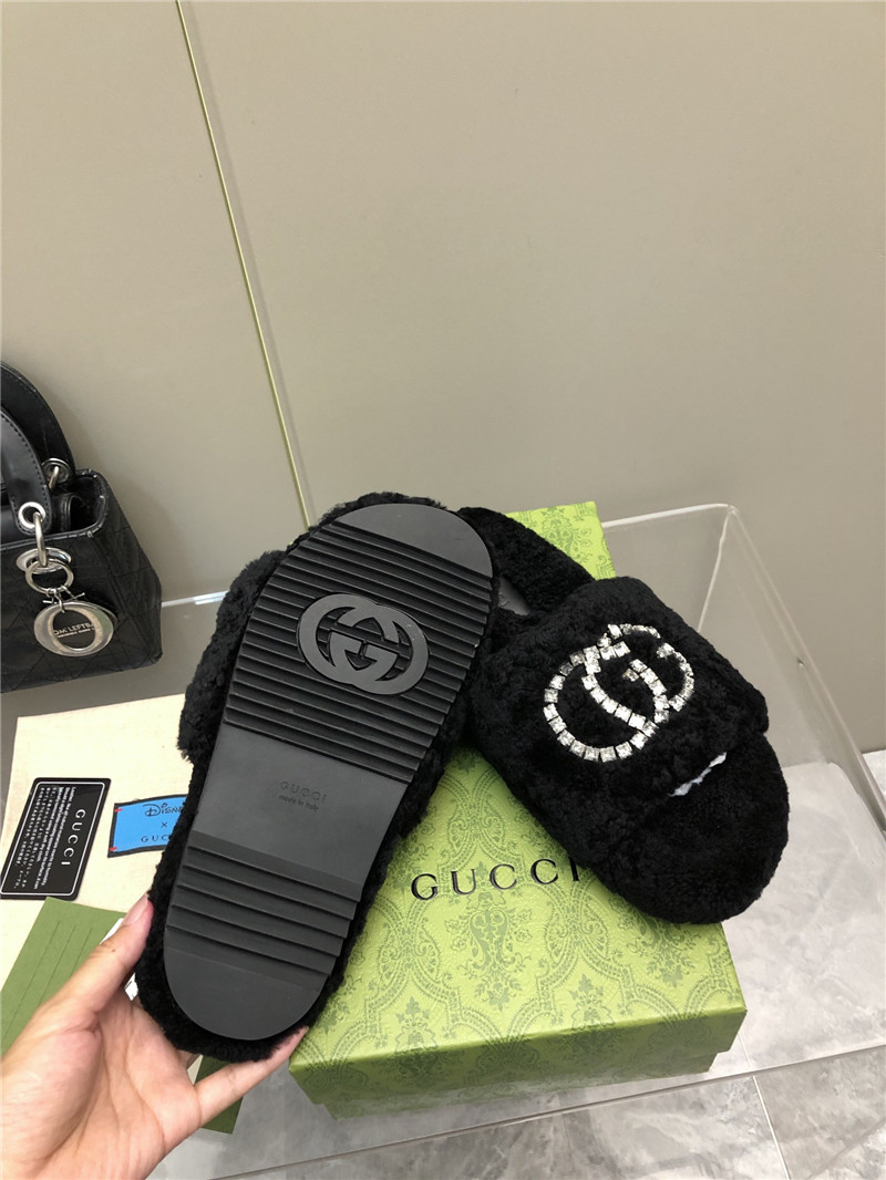 Gvc*1 rhinestone gg shearling slides black