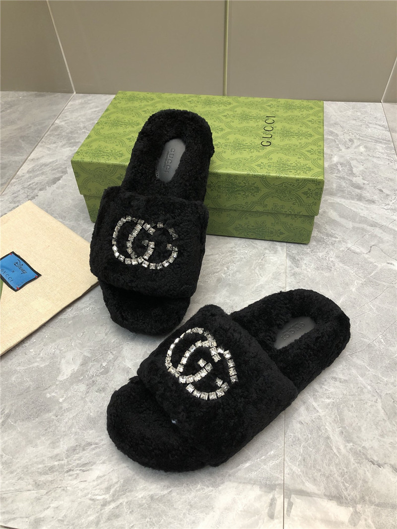 Gvc*1 rhinestone gg shearling slides black