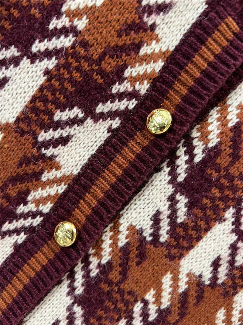 Pra*a check round neck knitted cardigan replica clothing