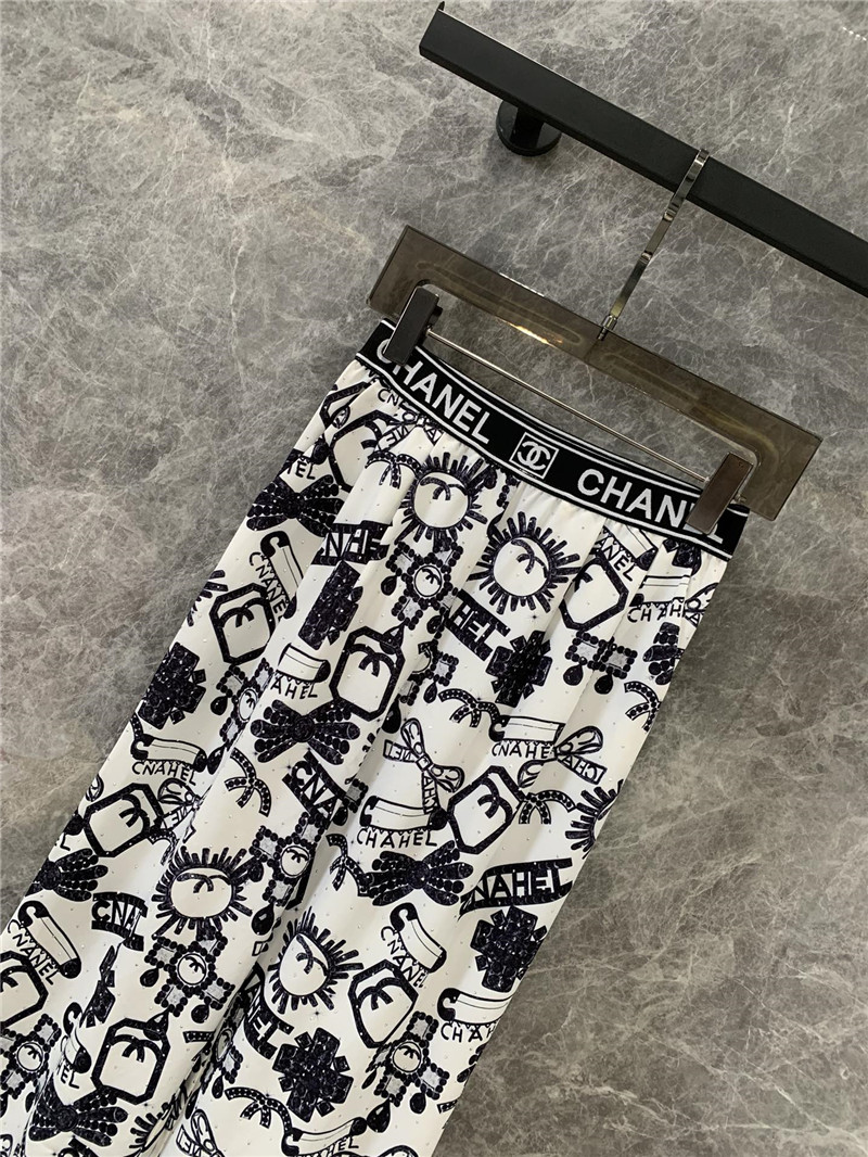 Ch**el elastic waist wide leg pants replica clothes