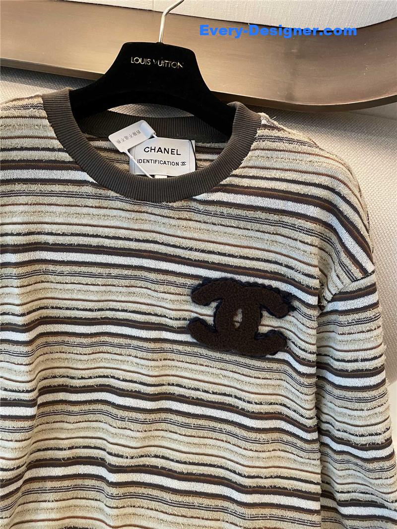 Ch**el round neck striped long sleeve replica designer clothes
