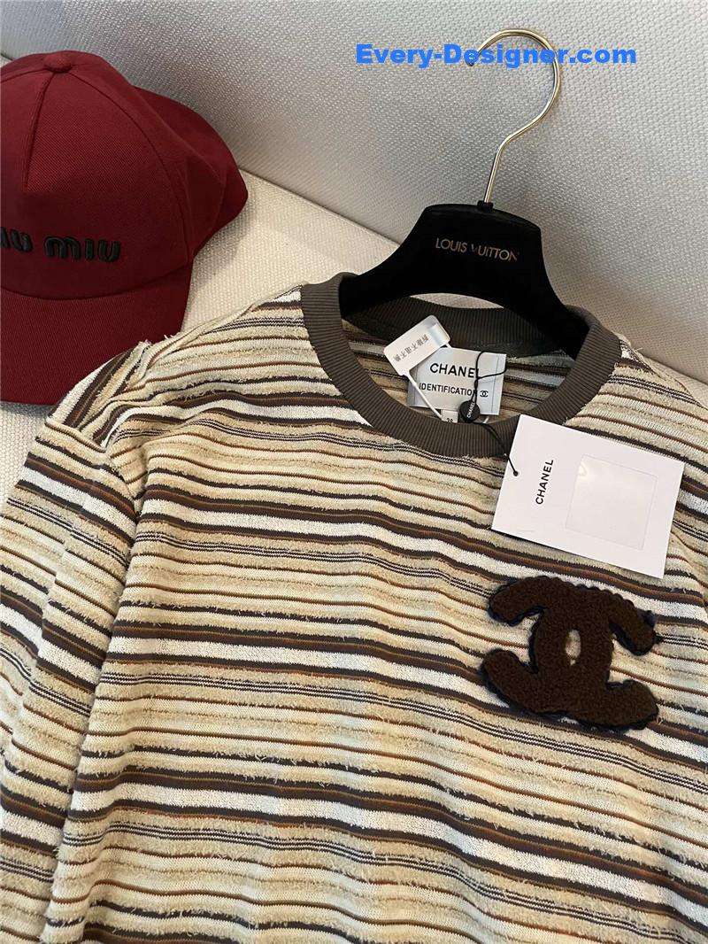 Ch**el round neck striped long sleeve replica designer clothes