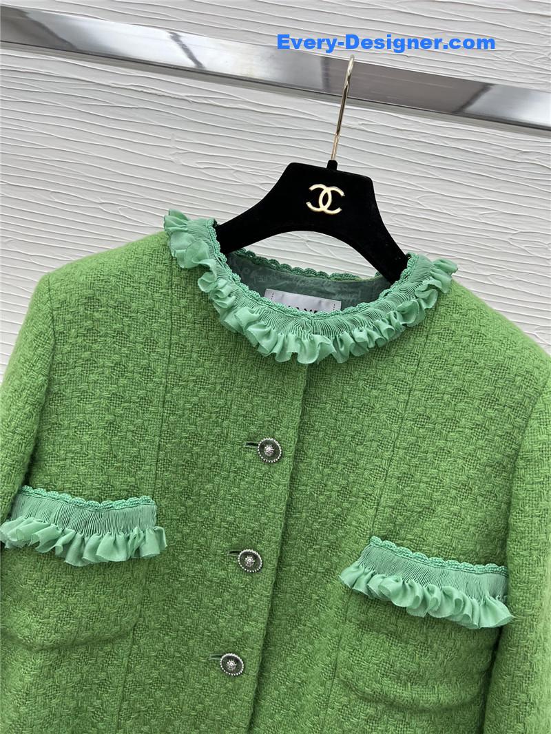 Ch**el ruffles light green tweed jacket