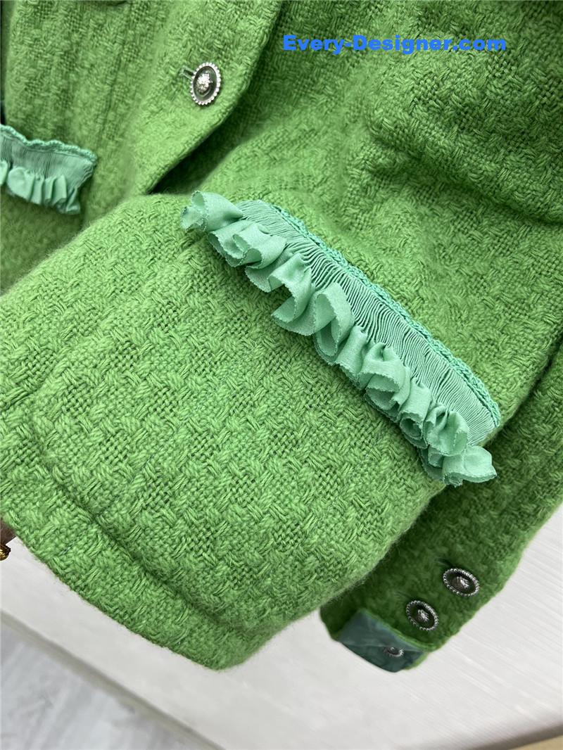 Ch**el ruffles light green tweed jacket