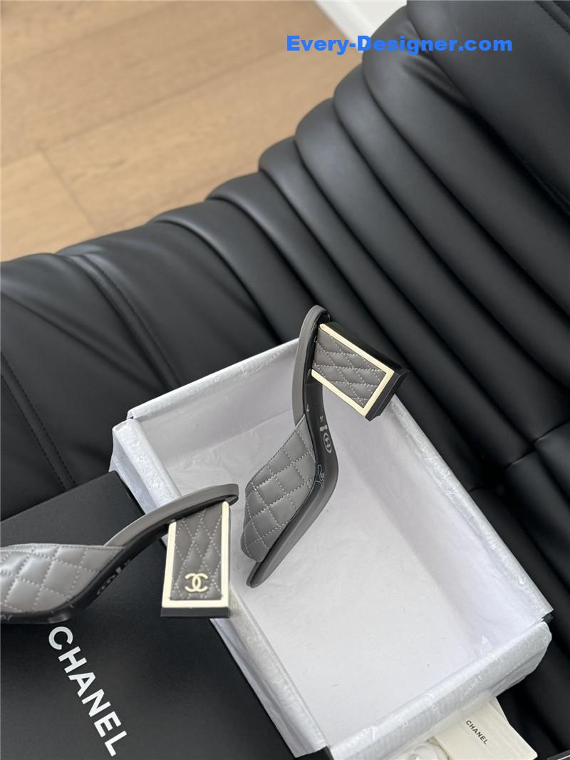 Ch**el grey lambskin quilted open toe mary jane mules