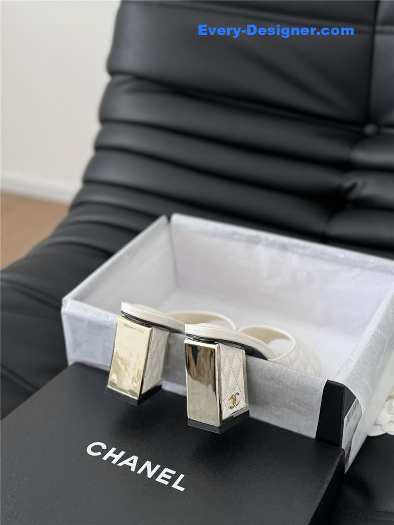 Ch**el white lambskin quilted open toe mary jane mules