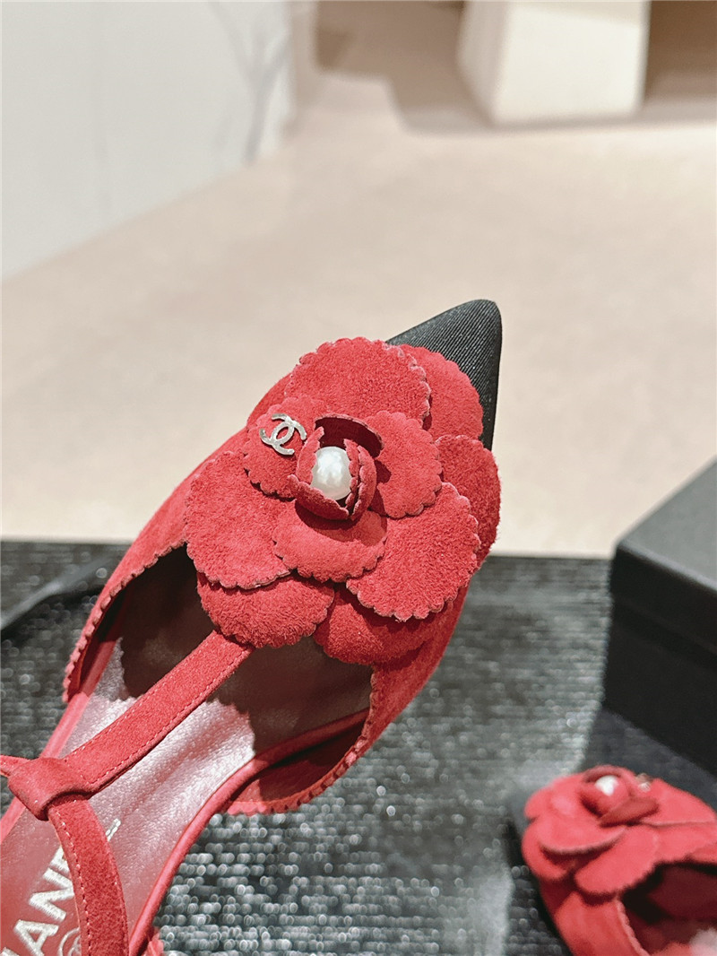 Ch**el camellia slingback flats red suede leather