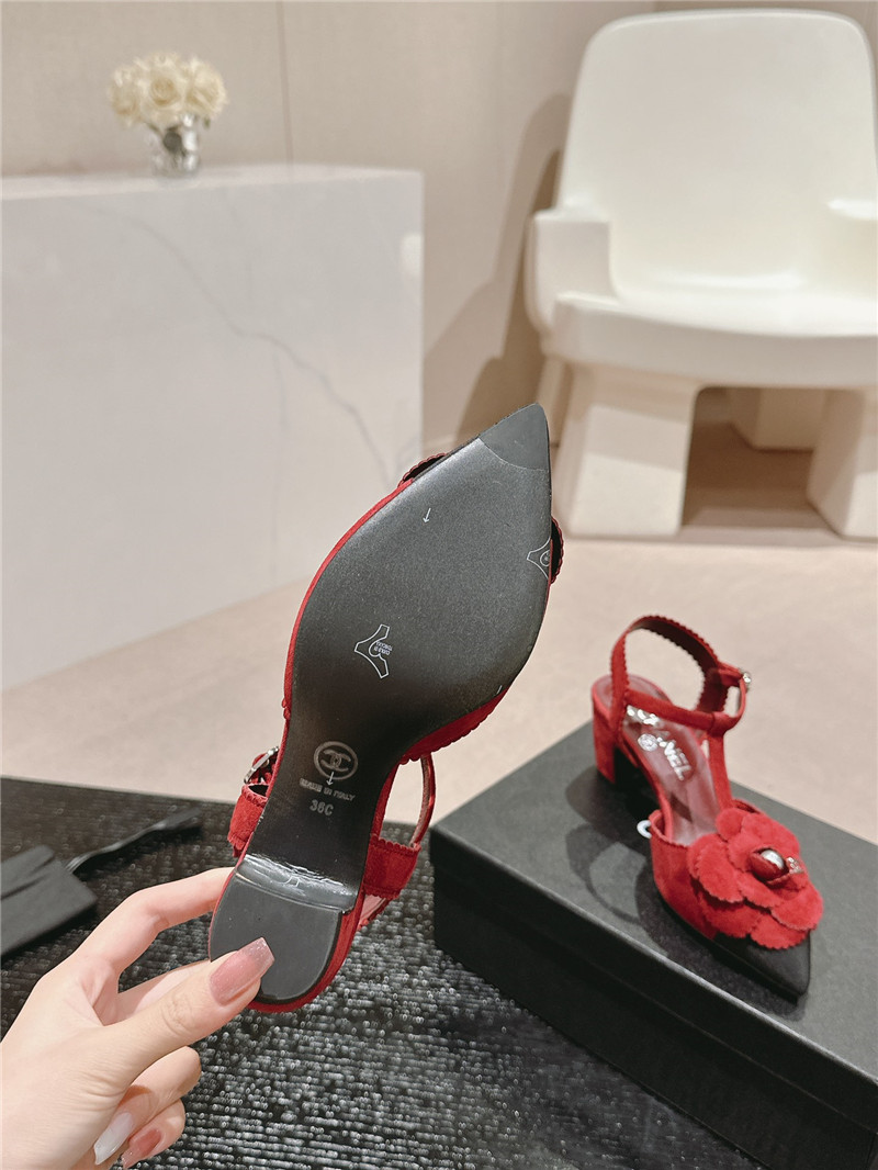 Ch**el camellia slingback flats red suede leather