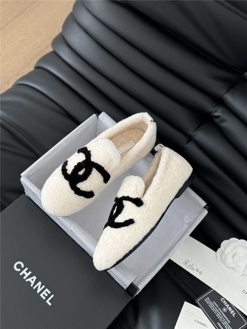 Ch**el shearling loafer flats in ivory
