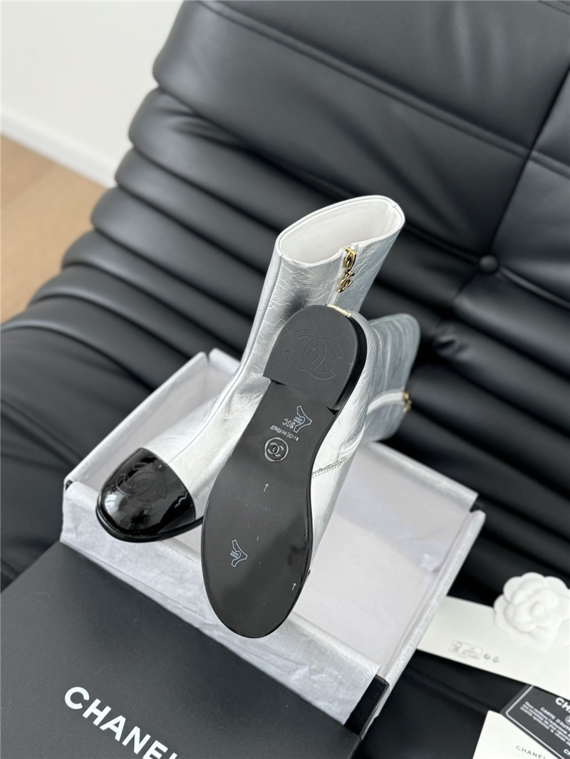 Ch**el silver calfskin zipper ankle boots