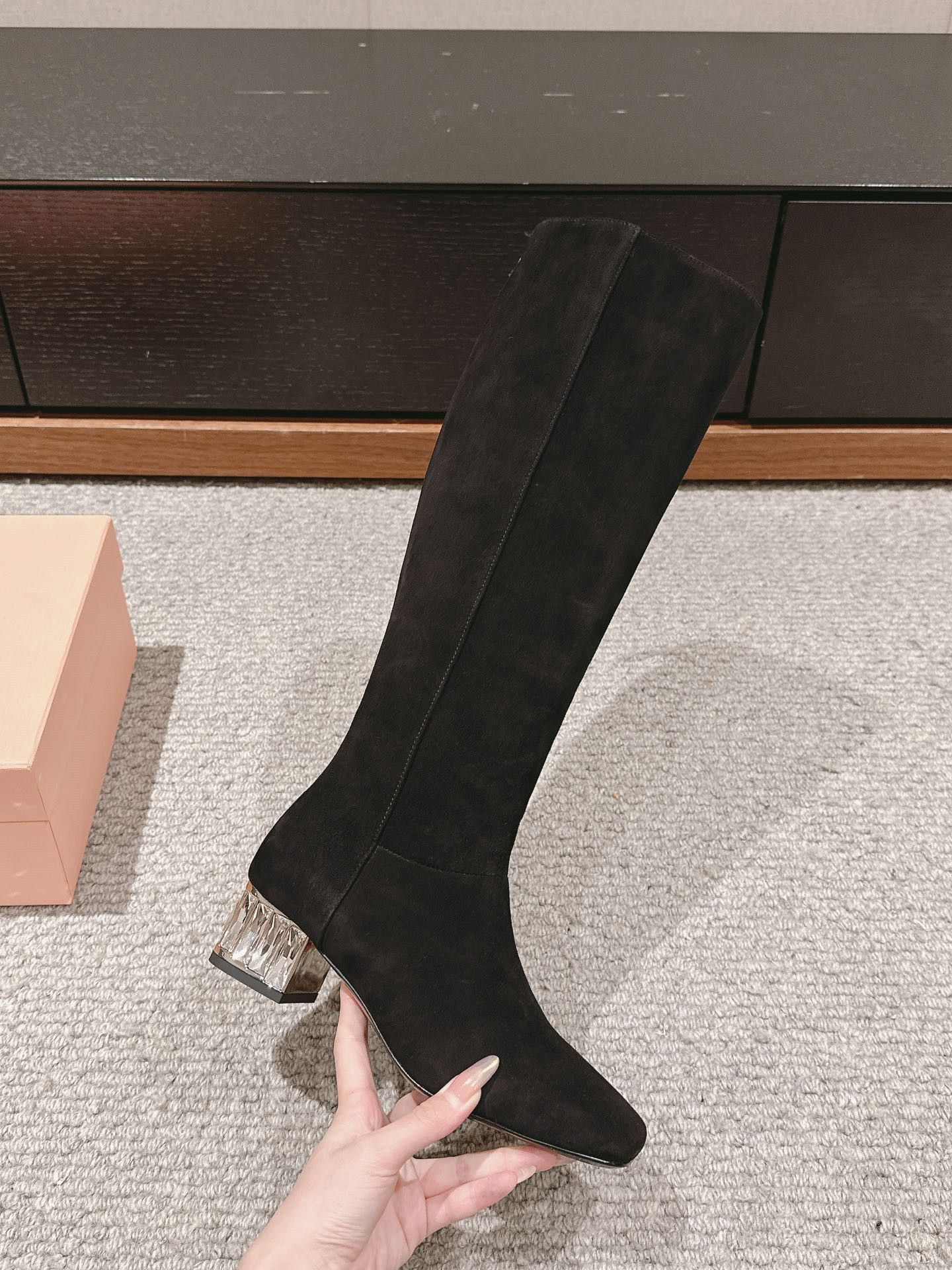 Miu Miu High Knee Black Suede Boots