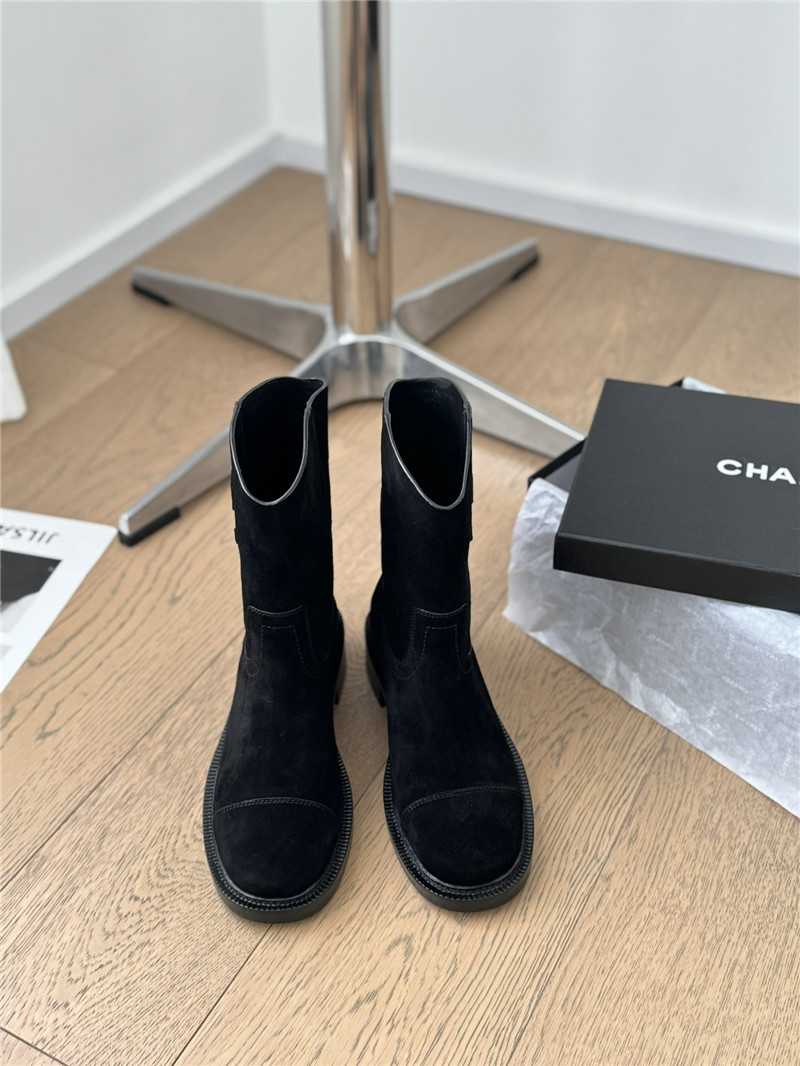 Ch**el logo black suede ankle boots women