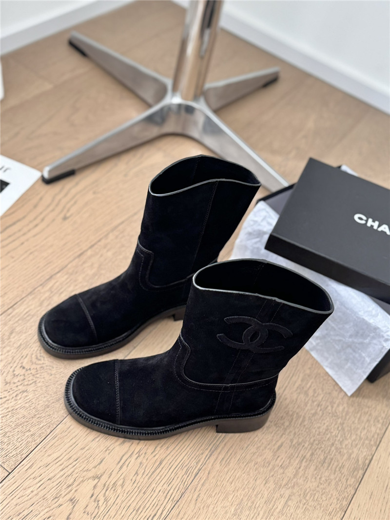 Ch**el logo black suede ankle boots women