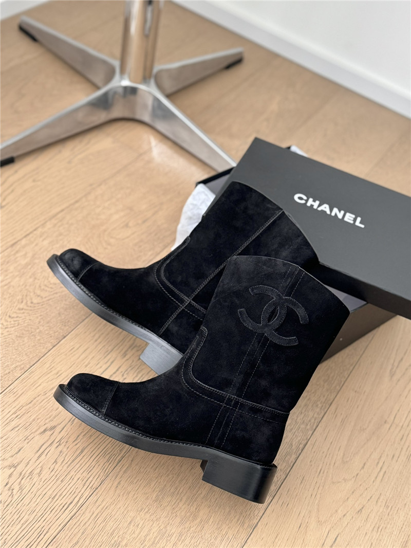 Ch**el logo black suede ankle boots women