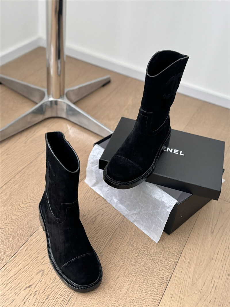 Ch**el logo black suede ankle boots women