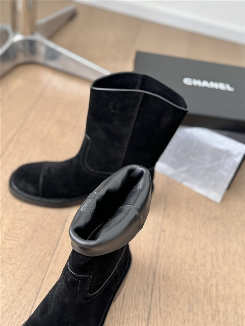 Ch**el logo black suede ankle boots women