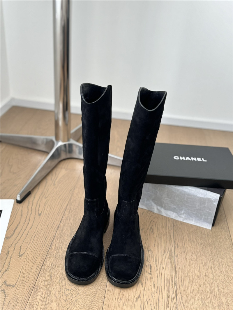 Ch**el logo suede knee-high boots