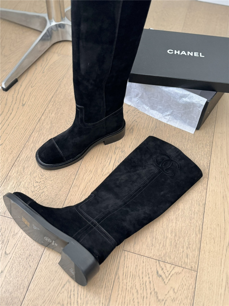 Ch**el logo suede knee-high boots
