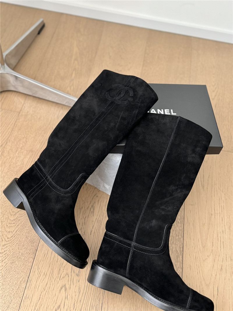 Ch**el logo suede knee-high boots