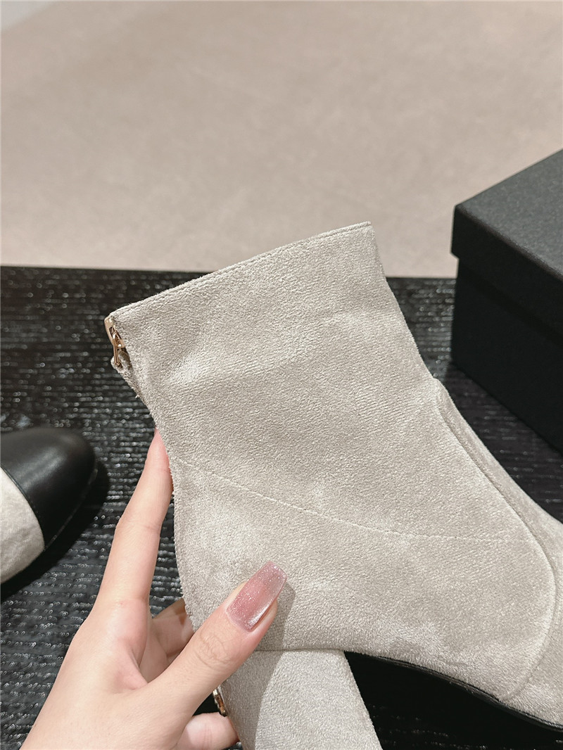 Ch**el beige suede calfskin block heel ankle boots