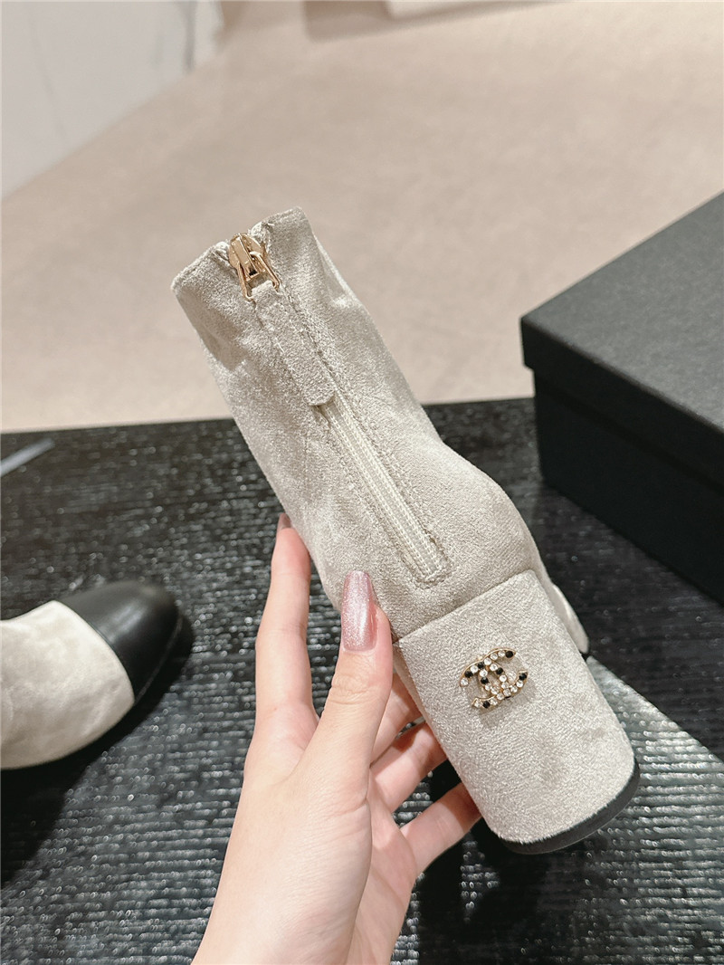 Ch**el beige suede calfskin block heel ankle boots