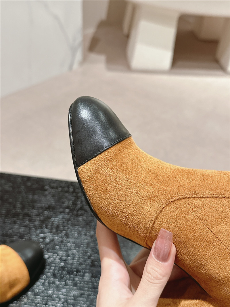 Ch**el brown suede calfskin block heel ankle boots