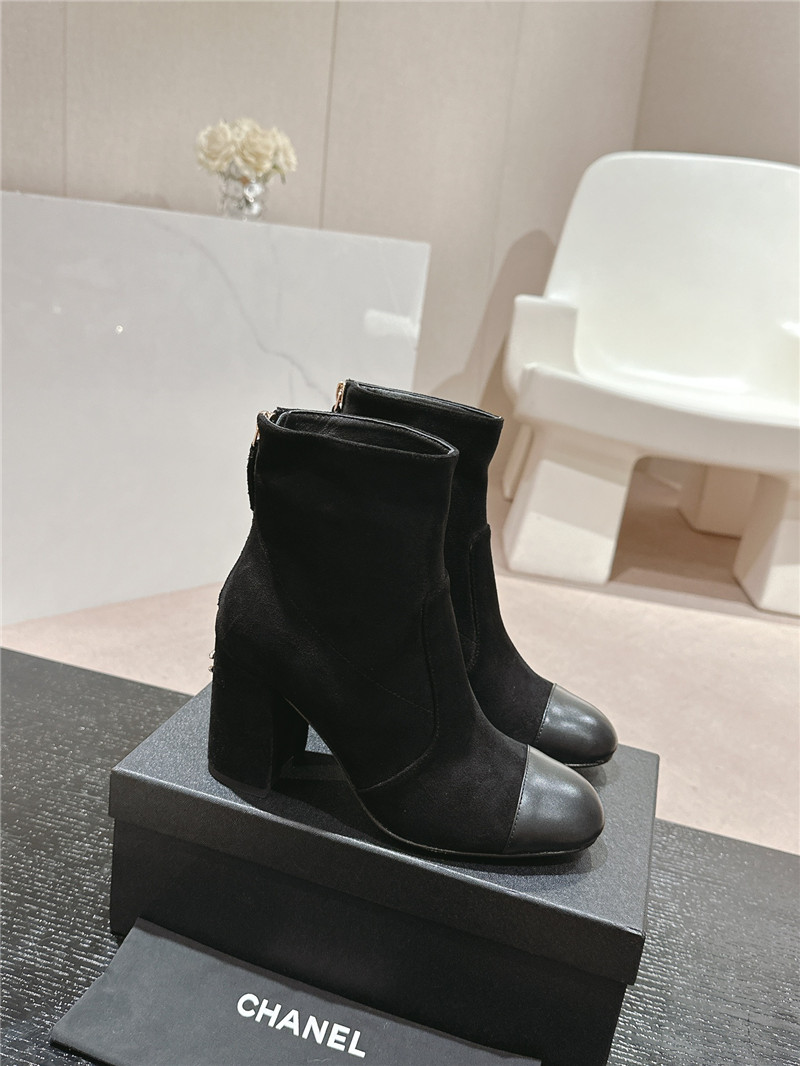 Ch**el suede calfskin block heel ankle boots