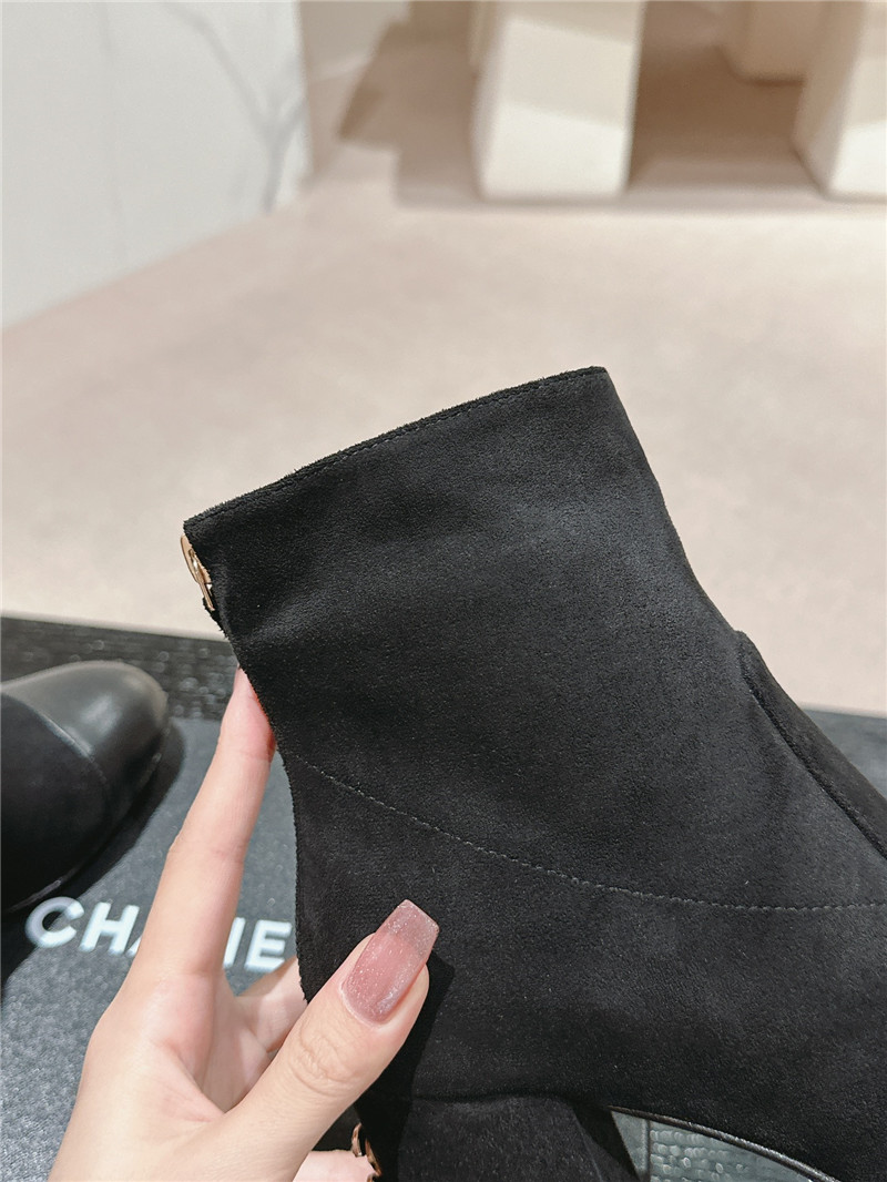 Ch**el suede calfskin block heel ankle boots